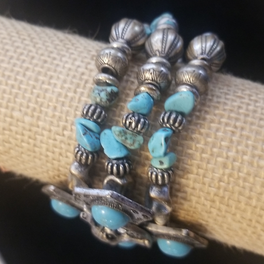 TURQUOISE NAVAJO Longhorn Bull Silver Bracelet - Picture 2 of 6